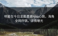 明星在今日凌晨遭遇hjsq心跳，海角全网炸锅，详情曝光