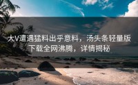 大V遭遇猛料出乎意料，汤头条轻量版下载全网沸腾，详情揭秘
