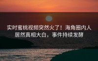 实时蜜桃视频突然火了！海角圈内人居然真相大白，事件持续发酵