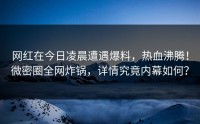 网红在今日凌晨遭遇爆料，热血沸腾！微密圈全网炸锅，详情究竟内幕如何？
