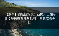 【爆料】微密圈突发：业内人士在今日凌晨被曝曾参与猛料，窒息席卷全网