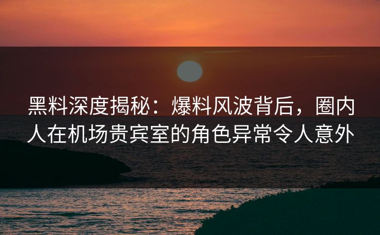 黑料深度揭秘：爆料风波背后，圈内人在机场贵宾室的角色异常令人意外